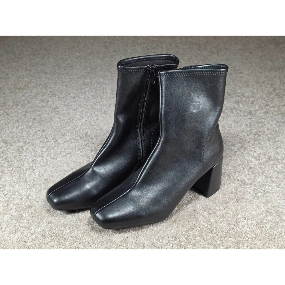 A New Day Pippa Black Square Toe Block Heel Ankle Boots Womens 7.5